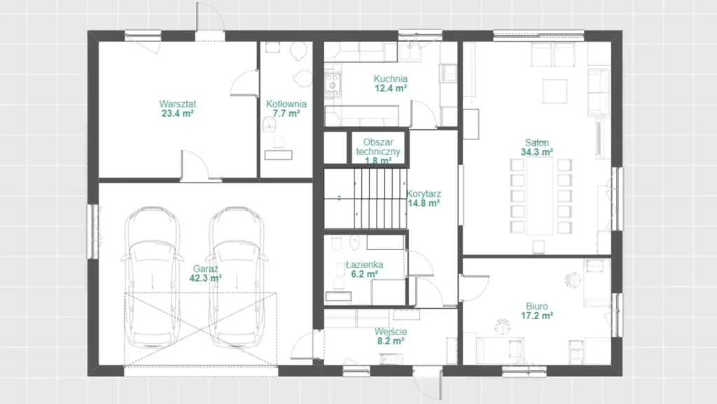 Przykładowy układ pomieszczeń na rysunku w programie
