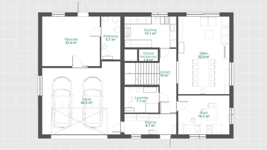 Przykładowy układ pomieszczeń na rysunku w programie